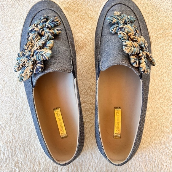 ANTHROPOLOGIE LOUISE ET CIE DENIM FLORAL RAFFIA TRIM SNEAKERS SLIDES SIZE 9.5 - Picture 2 of 11
